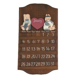 Vtg Wood Perpetual Calendar Bunnies Cottage Core Decor Mauve Blue Heart COMPLETE